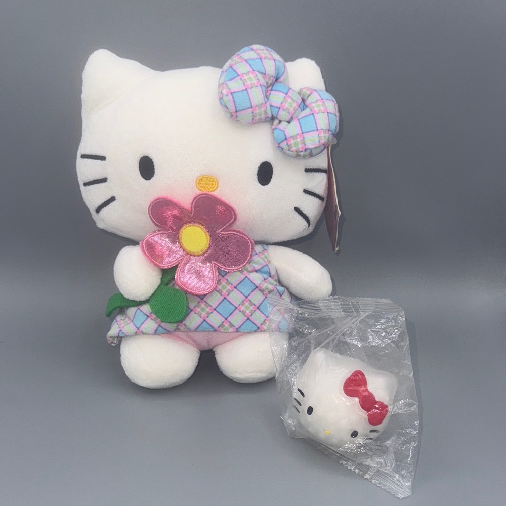 Hello Kitty 10” Plush w/flower & stress ball